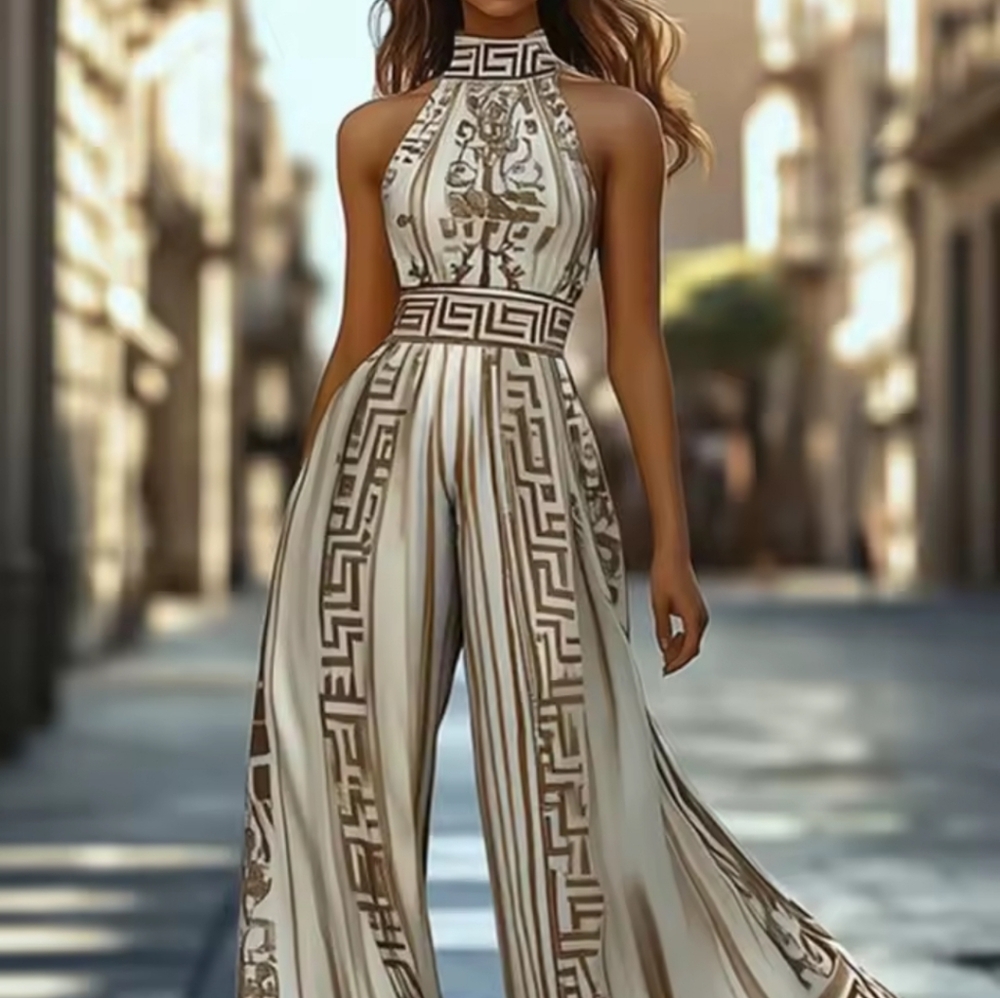 Jumpsuits for Woman Halter Neck JumpsuitSummer New Fashion Sleeveless Geometric - Picture 3 of 5